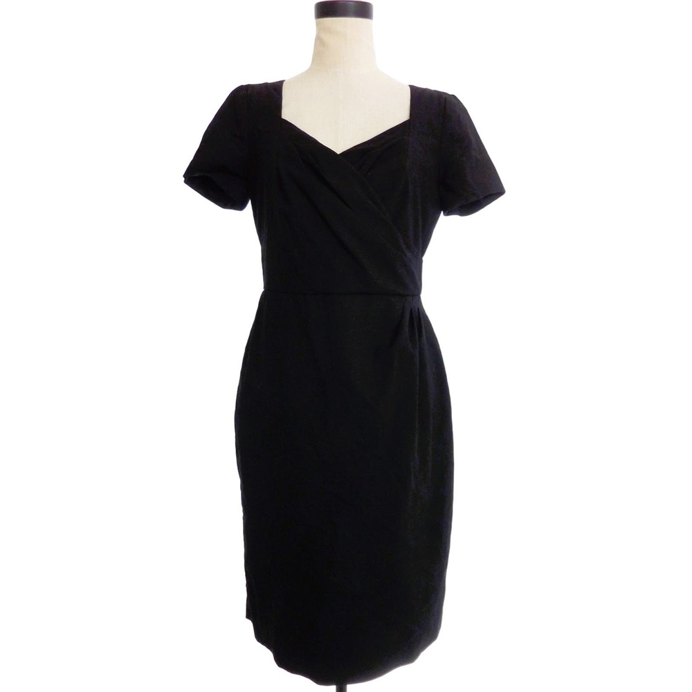 Banana Republic Black Sweetheart Neck Dress Short Sleeve Pencil 6 Wool Blend